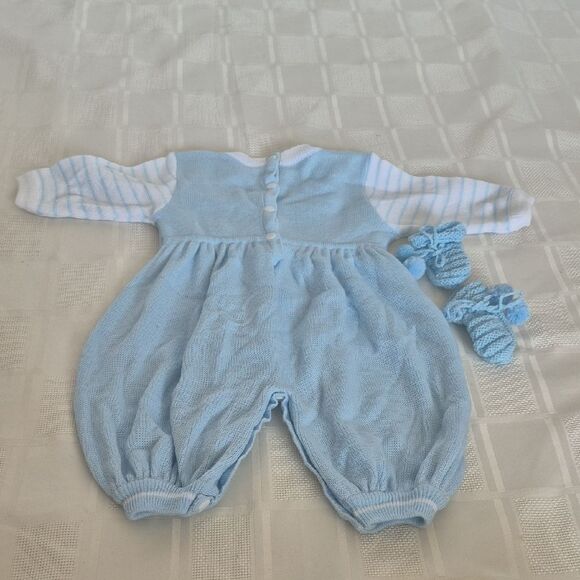 Charming Blue Baby Footie with Bear Embroidery - Picture 3 of 16